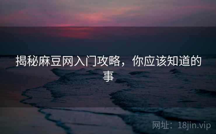 揭秘麻豆网入门攻略，你应该知道的事